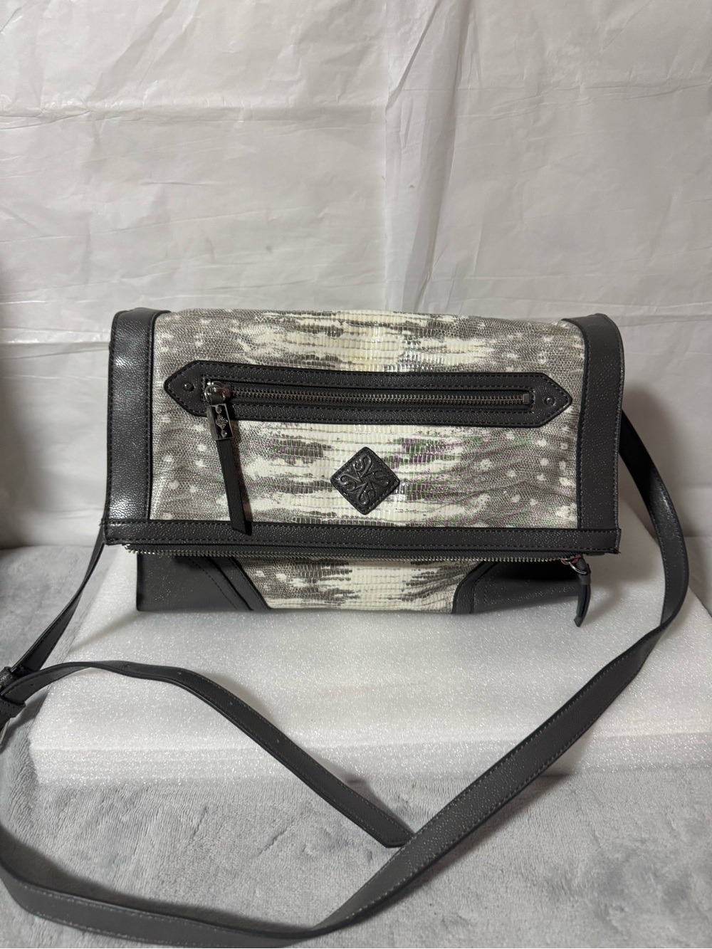 Gray Patterned Crossbody Bag by